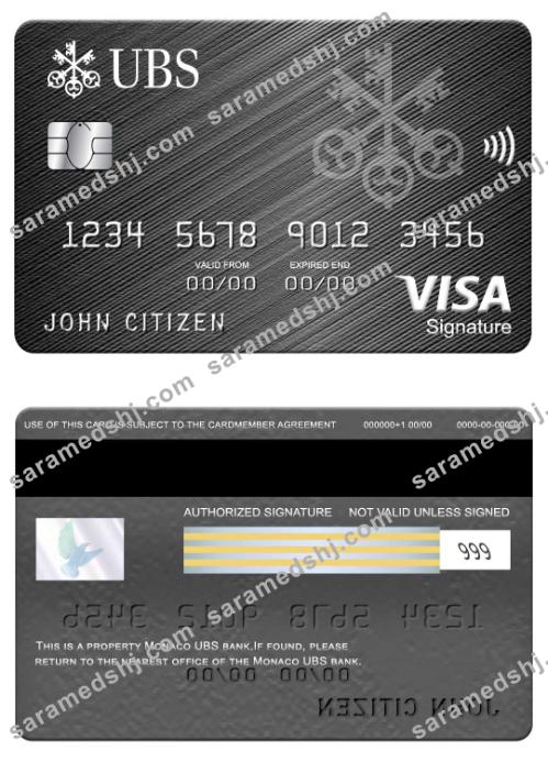 Monaco UBS bank visa signature card